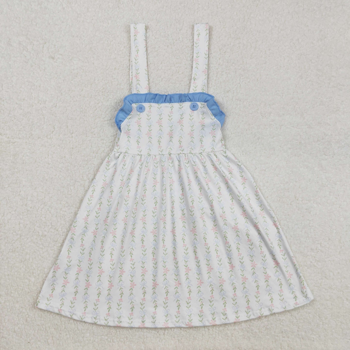 Sibling Baby Girls Bows Strap Button Pockets Floral Plaid Ruffle Knee Length Dresses