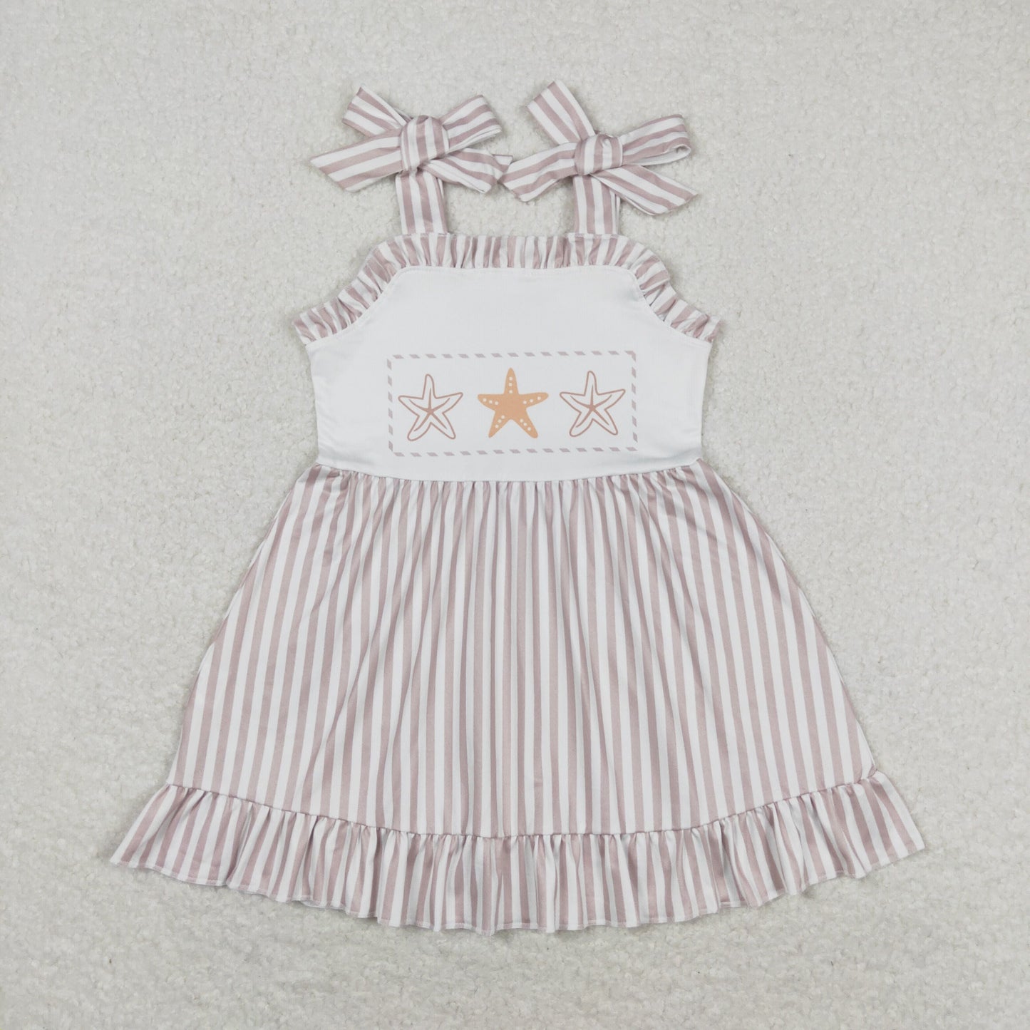 Sibling Baby Girls Strap Sea World Starfishes Crabs Knee Length Dresses