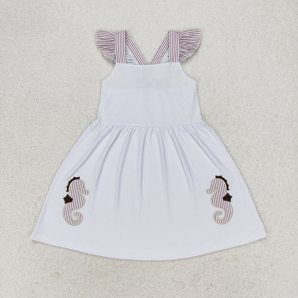 GSD1111  toddler clothes embroidery sea horse baby girl summer dresses