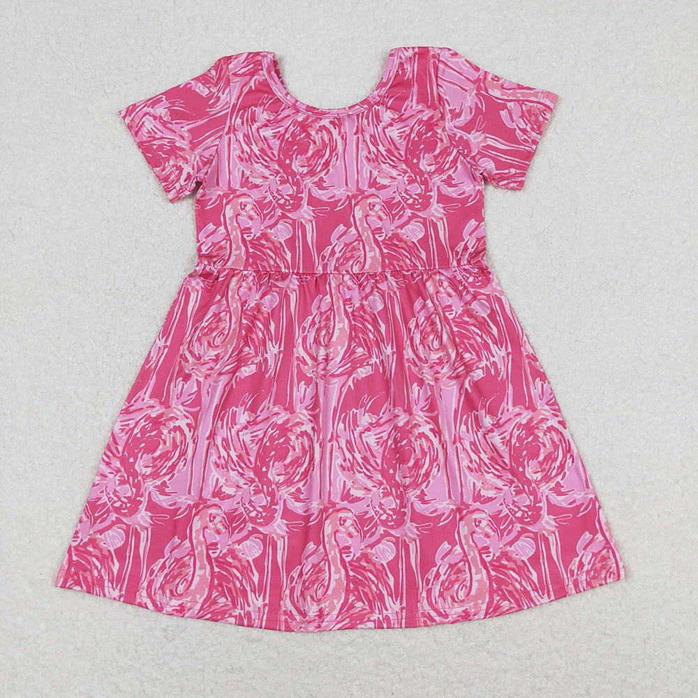 Sibling Baby Girls Sea Flowers Short Sleeve Knee Length Dresses