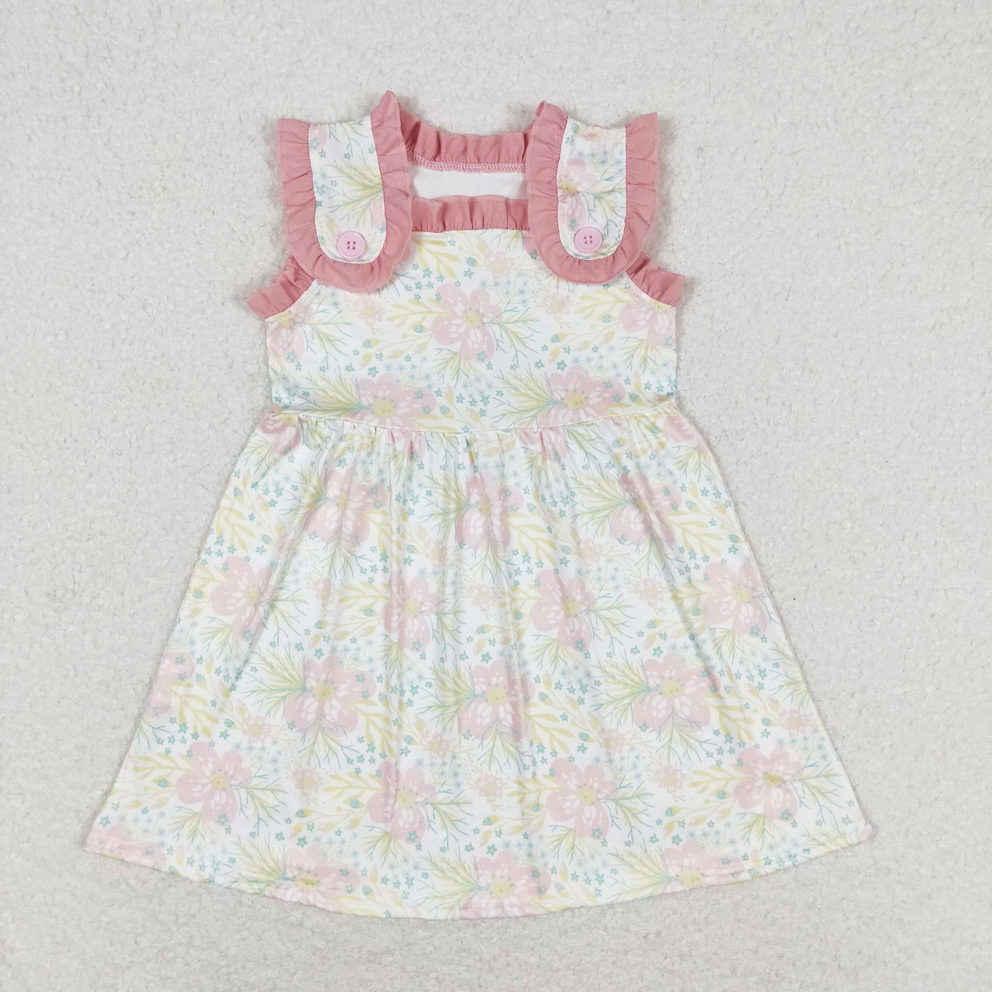Sibling Baby Girls Sleeveless Flowers Pockets Ruffle Knee Length Dresses