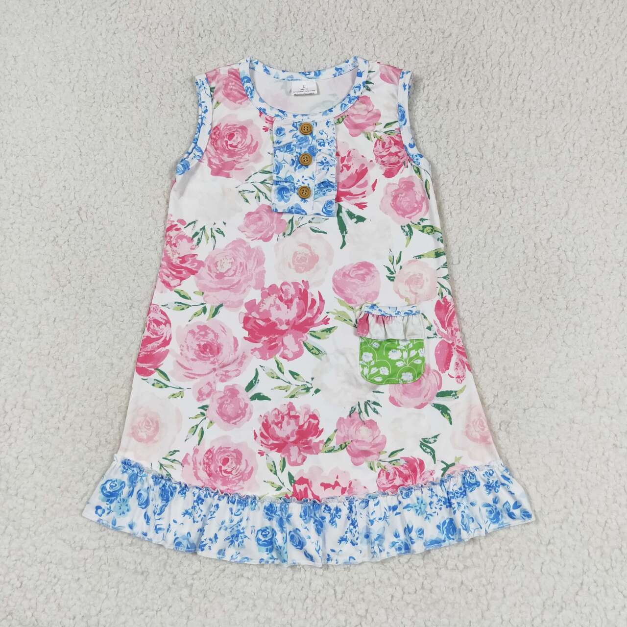 Sibling Baby Girls Sleeveless Bows Flowers Stripes Ruffle Knee Length Dresses