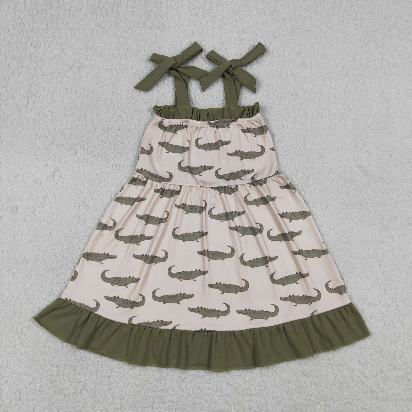GSD1212 Baby Girls Strap Green Crocodiles Plaid Ruffle Knee Length Dresses