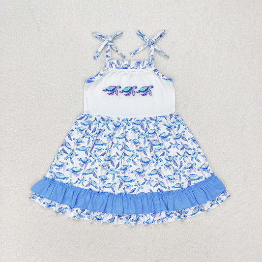 GSD1233 baby girls turtle ruffle straps knee length dresses