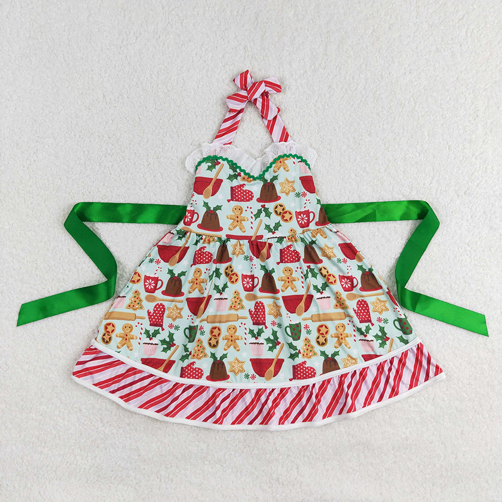 Sibling Baby Girls Gingerbread Candy Cane Christmas Ruffle Knee Length Dresses