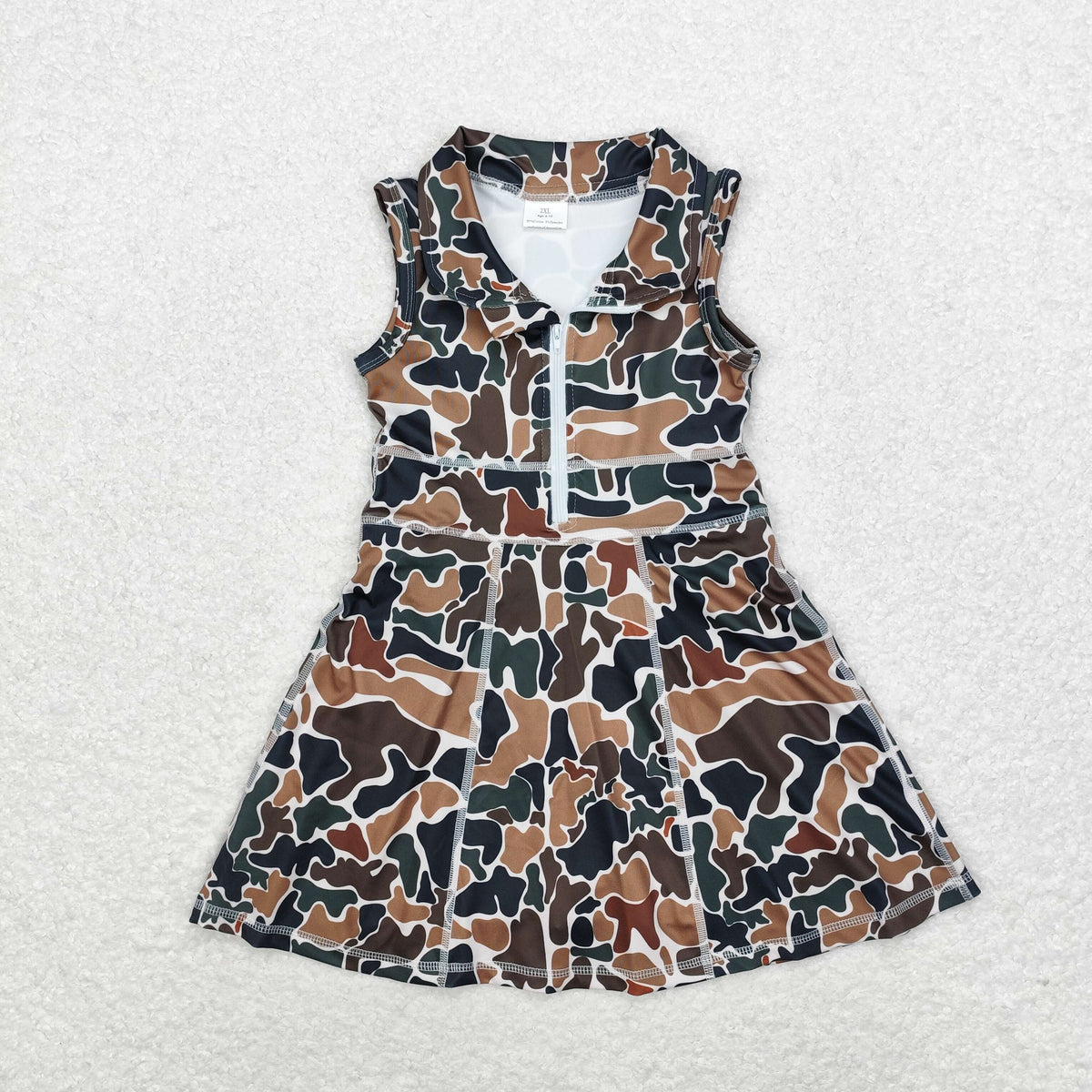 Sibling Baby Girls Sleeveless Camo Ducks Back Zip Yoga Active Short Knee Length Dress