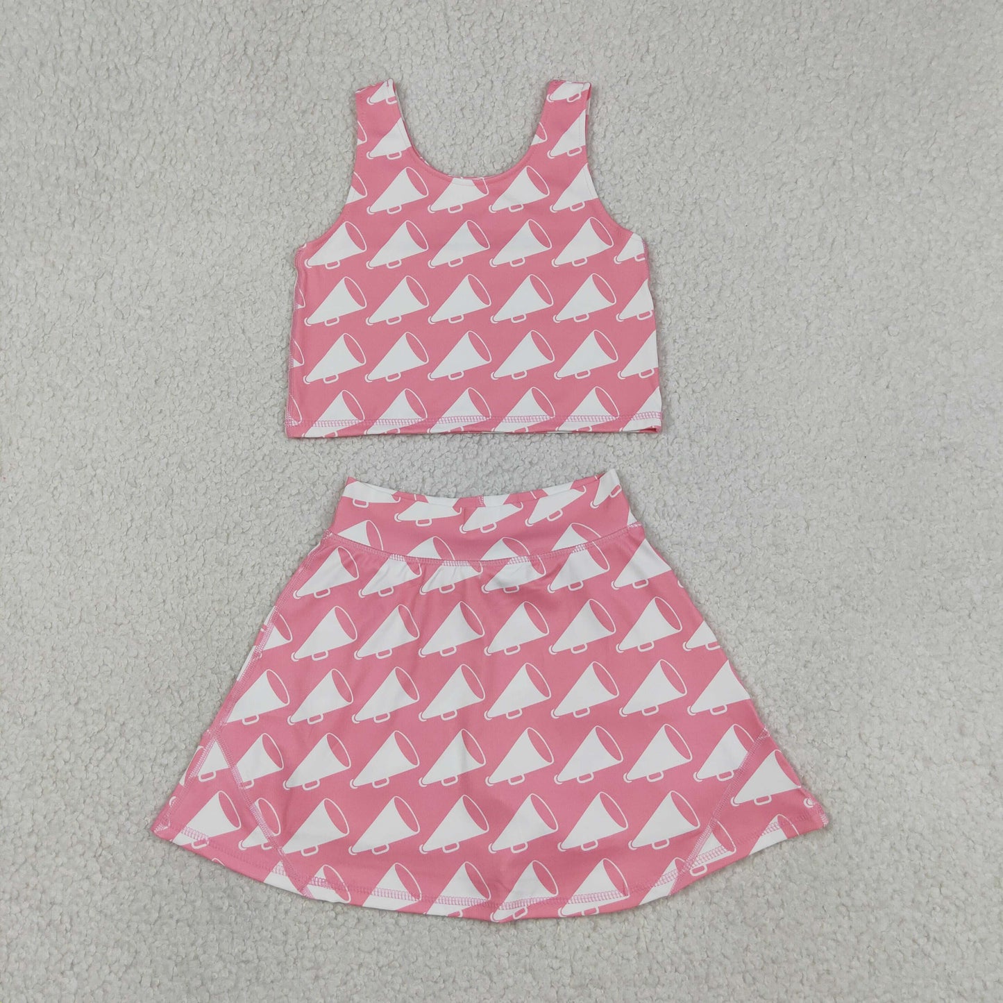GSD1467 Baby Girls Pink Cheer Crop Top Skorts Skirts Outfits Active Sets