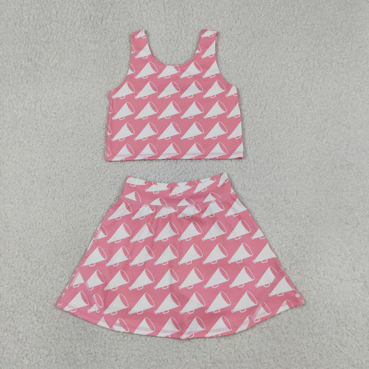 GSD1467 Baby Girls Pink Cheer Crop Top Skorts Skirts Outfits Active Sets