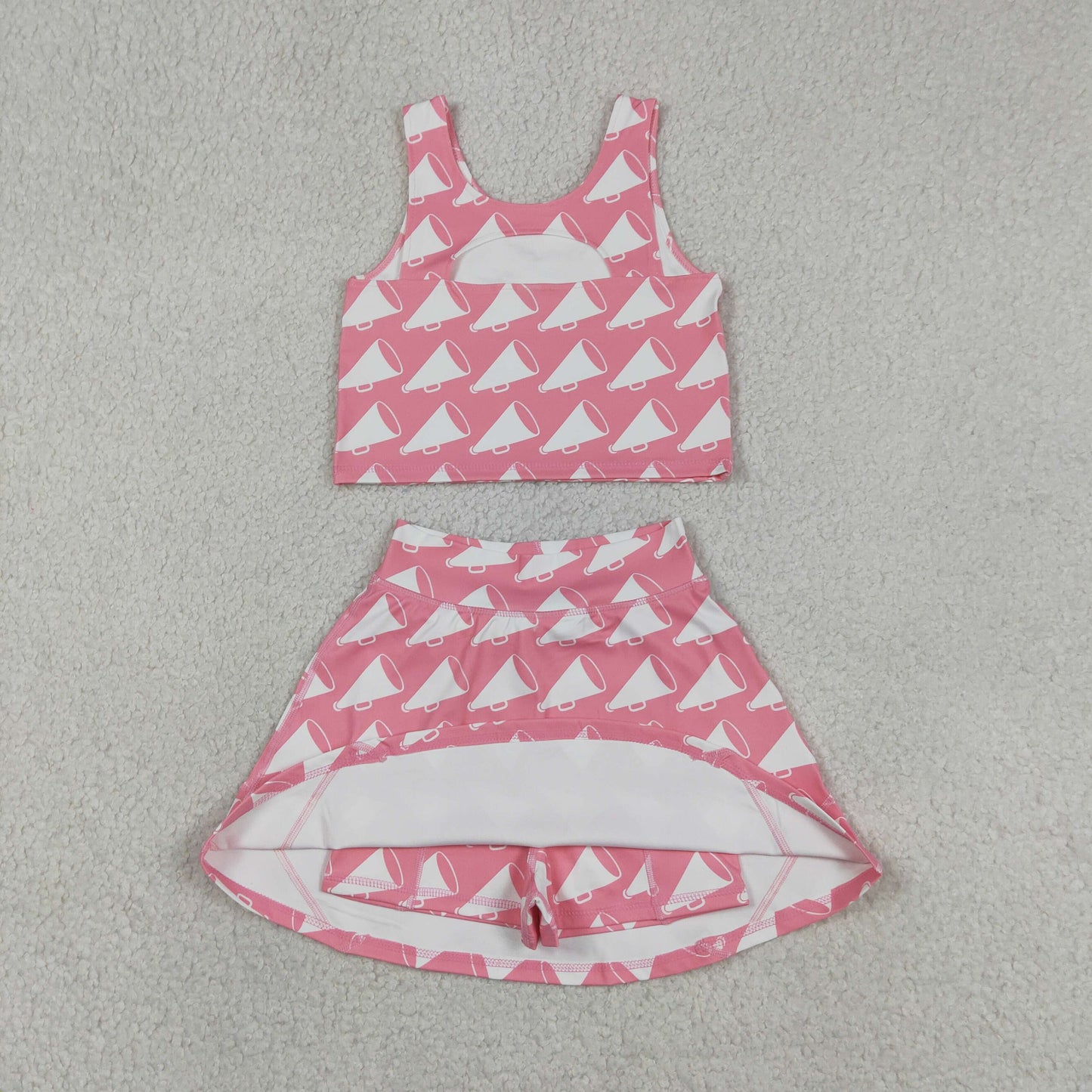 GSD1467 Baby Girls Pink Cheer Crop Top Skorts Skirts Outfits Active Sets