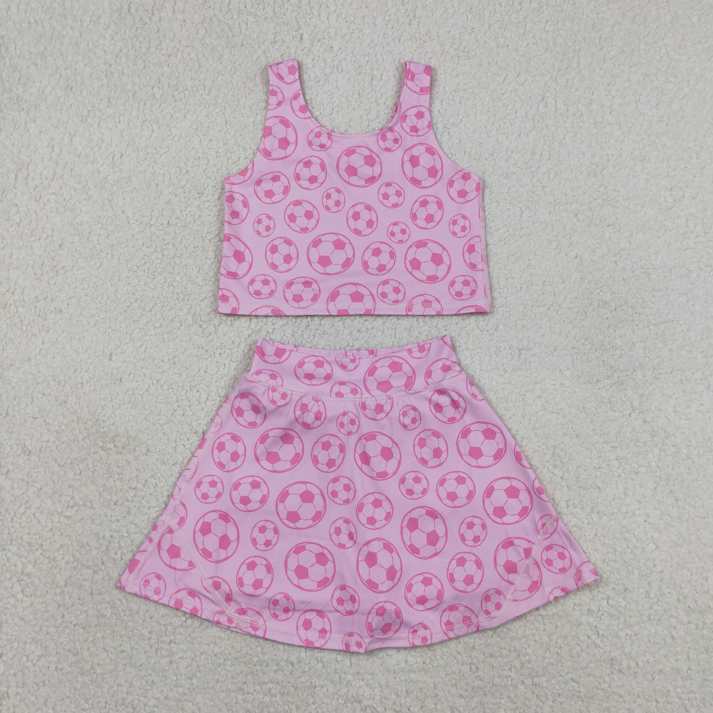 GSD1468 Baby Girls Pink Soccer Cheer Crop Top Skorts Skirts Outfits Active Sets