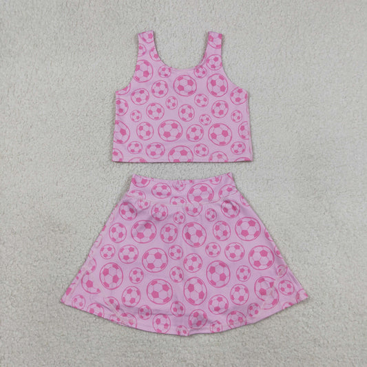 GSD1468 Baby Girls Pink Soccer Cheer Crop Top Skorts Skirts Outfits Active Sets