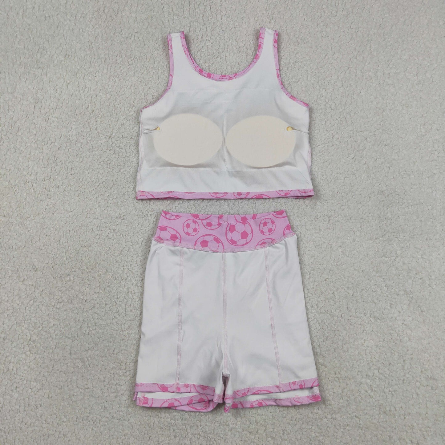 GSD1468 Baby Girls Pink Soccer Cheer Crop Top Skorts Skirts Outfits Active Sets