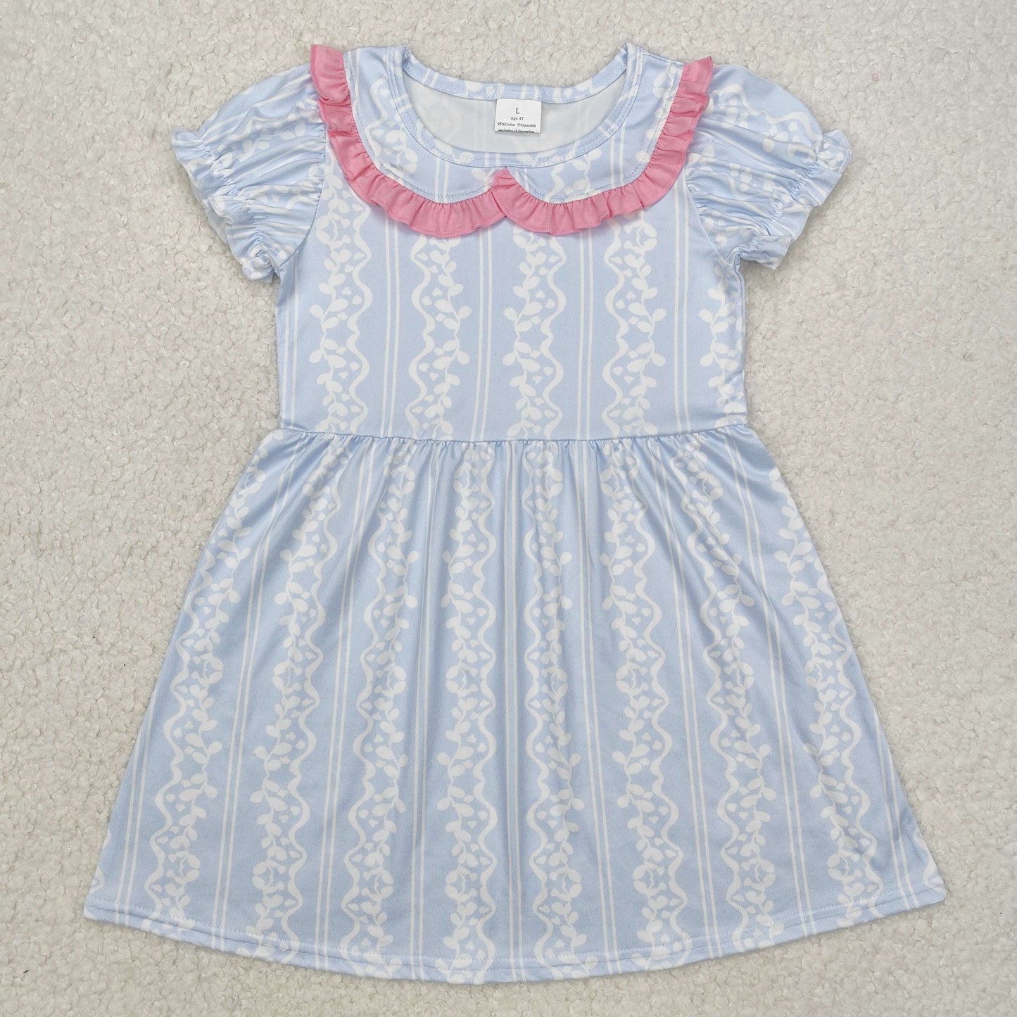 Sibling Baby Girls Flowers Plaid Short Ruffle Sleeve Knee Length Dresses