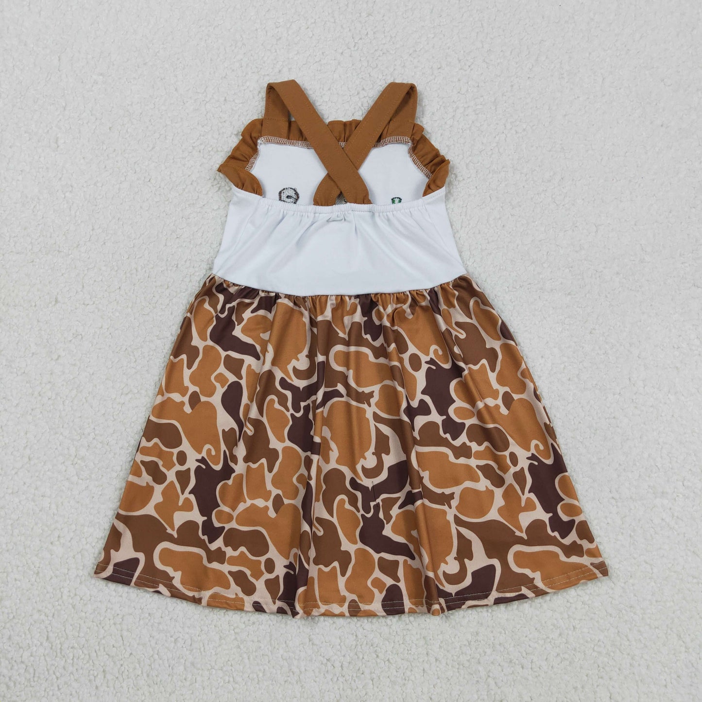 GSD1518 Baby Girls Strap Embroidery Duck Dogs Khaki Camo Hunting Knee Length Dress