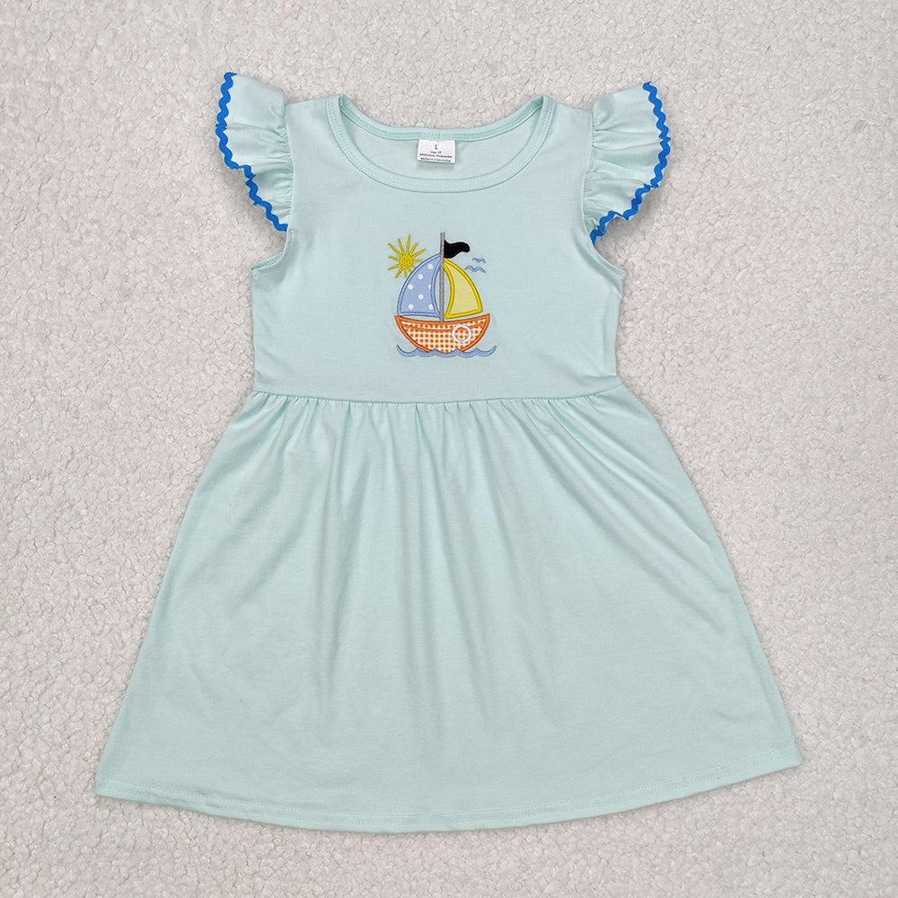 GSD1539  toddler girl clothes embroidery sailboat summer dresses