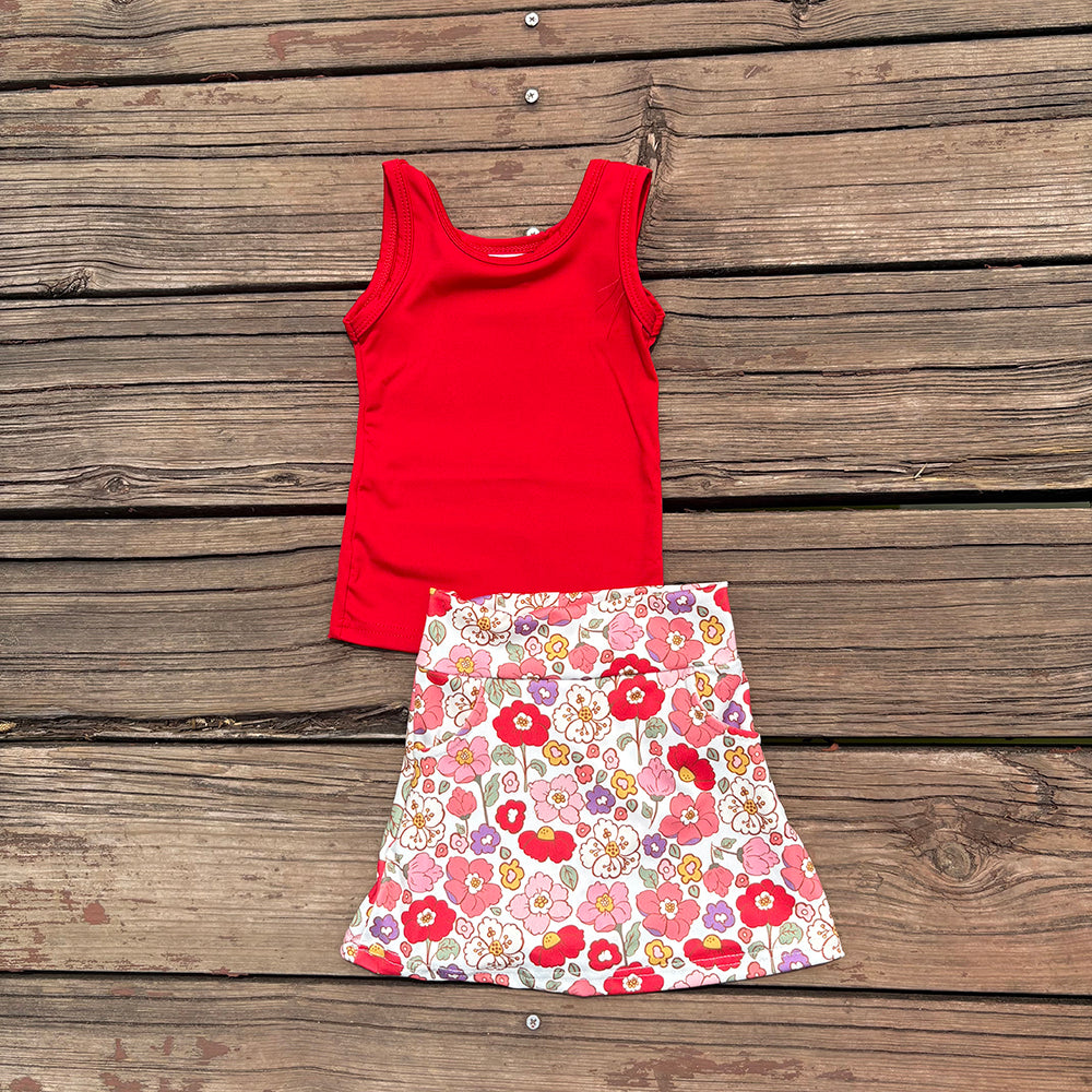 GSD1598  toddler girl clothes red summer flowers yoga outfits