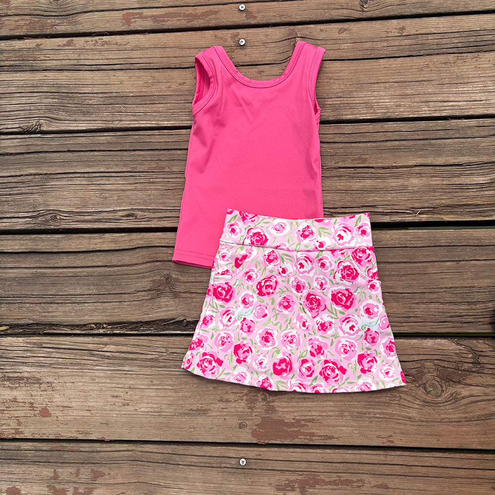 GSD1599  toddler girl clothes pink summer flowers yoga outfits