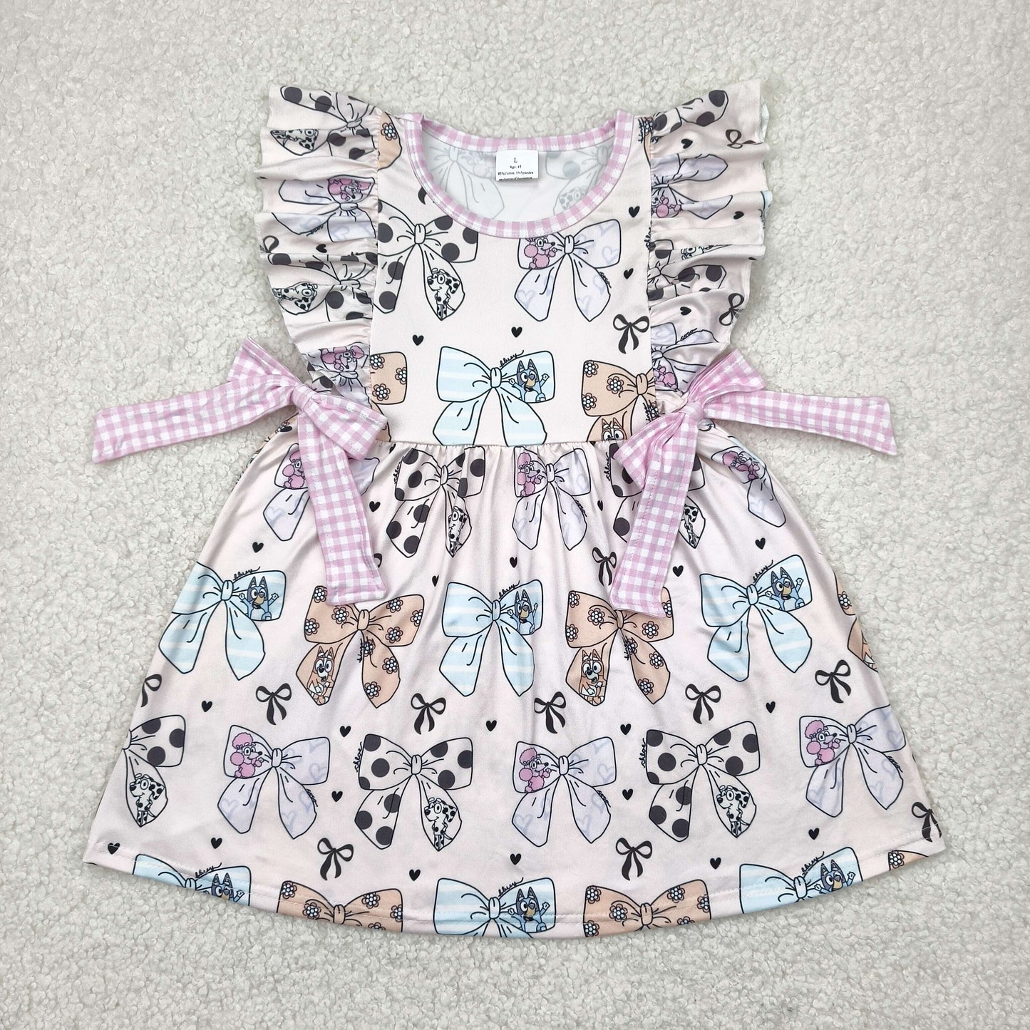 Sibling Baby Girls Sleeveless Flutter Sleeve Bows Flowers Plaid Knee Length Dresses