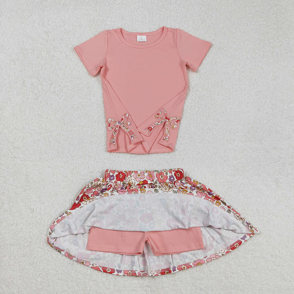 Sibling Embroidery Baby Girls  Bow Top Flowers Skort Skirts Outfits