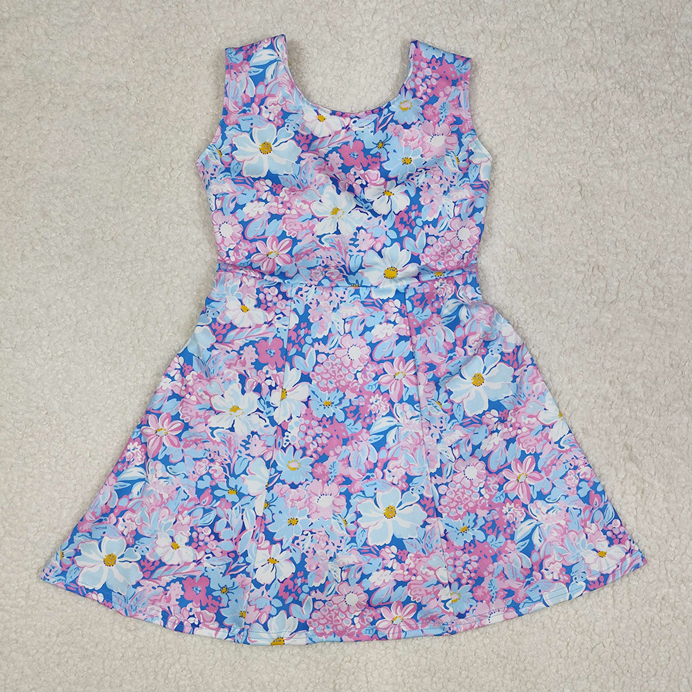 Sibling Baby Girls Colorful Flowers Active Yoga Active Knee Length Dresses