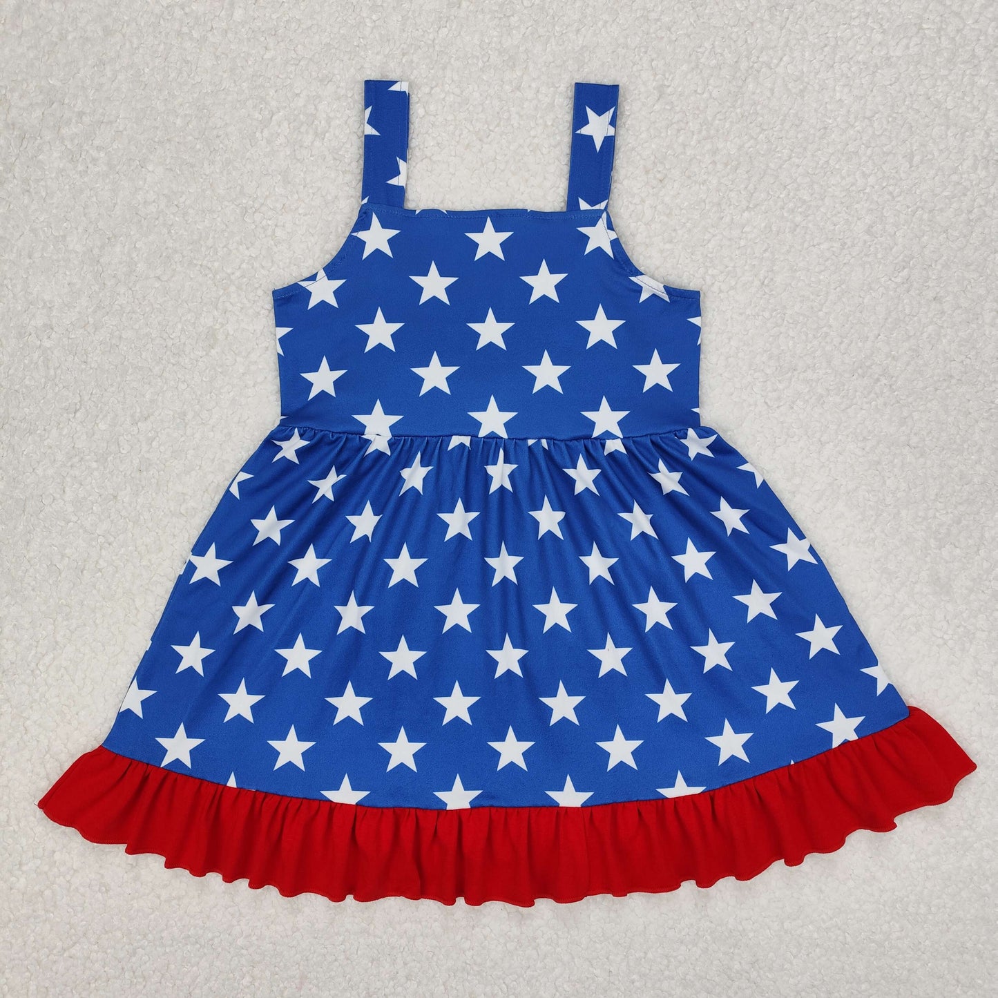 Sibling Baby Girls Strap Bows Top Stars 4th of July Ruffle Knee Length Dresses