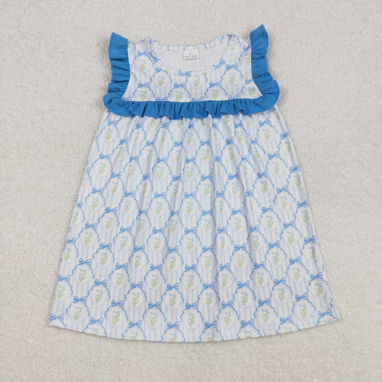 Sibling Baby Girls Sleeveless Bows Flowers Stripes Ruffle Knee Length Dresses