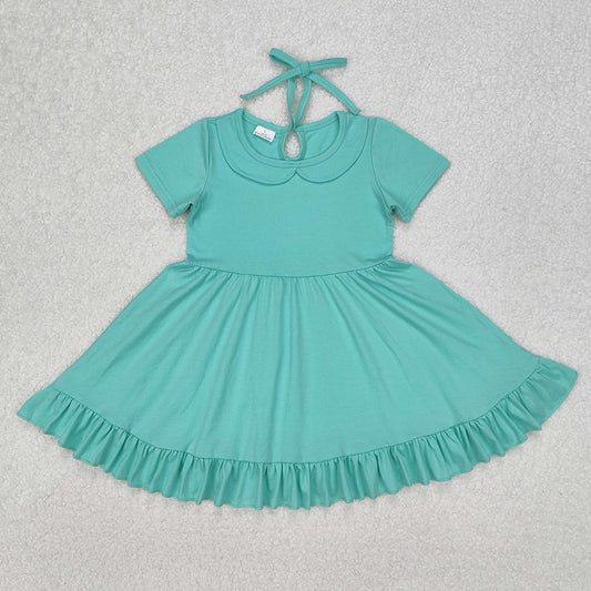 GSD1918 baby girl teal cotton short sleeve twirl dresses