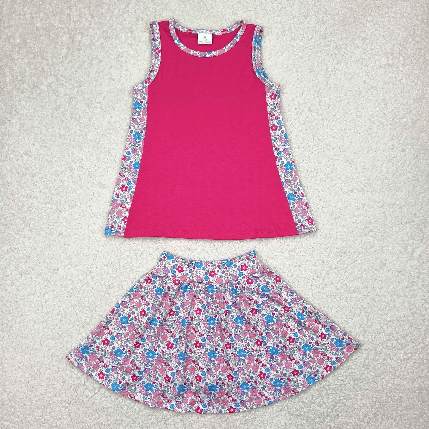 Sibling Baby Girls Sleeveless Embroidery Bow Floral Print Shorts Skorts Clothes Sets
