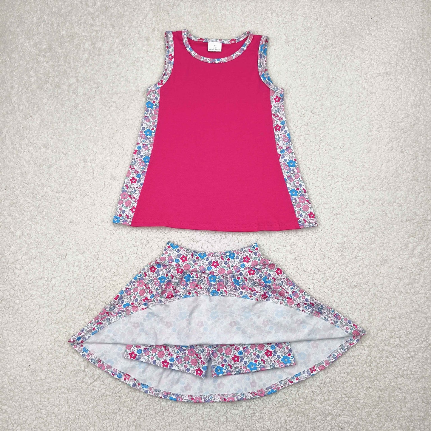 Sibling Baby Girls Sleeveless Embroidery Bow Floral Print Shorts Skorts Clothes Sets