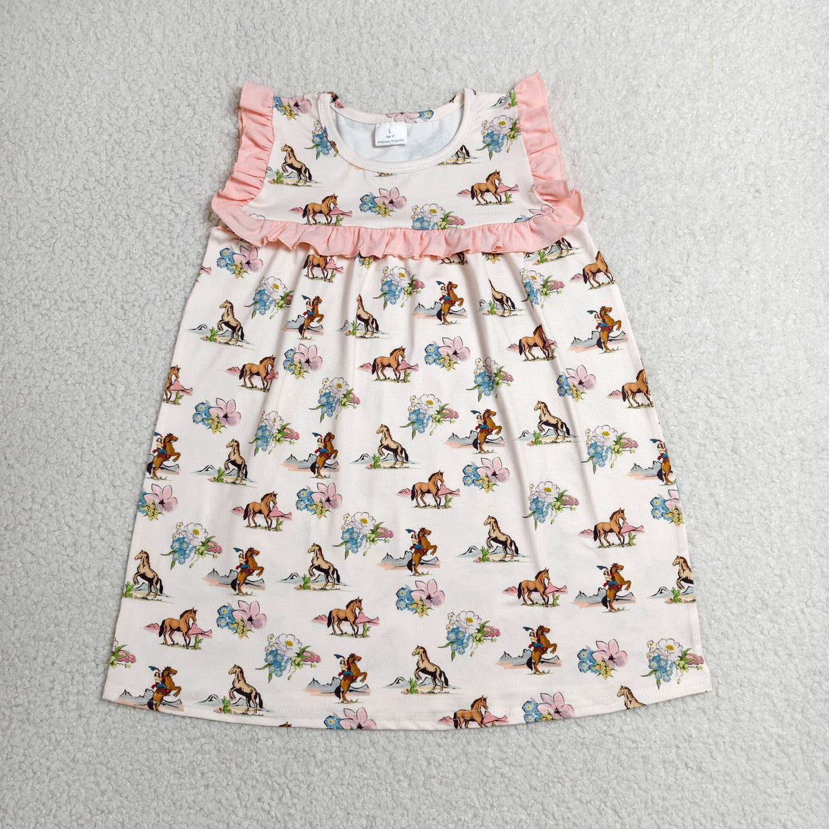 GSD1940 Baby Girls Sleeveless Flowers Horse Rodeos Western Knee Length Dresses