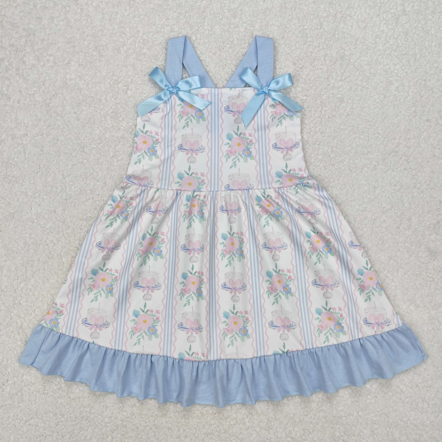 Sibling Baby Girls Bows Strap Button Pockets Floral Plaid Ruffle Knee Length Dresses