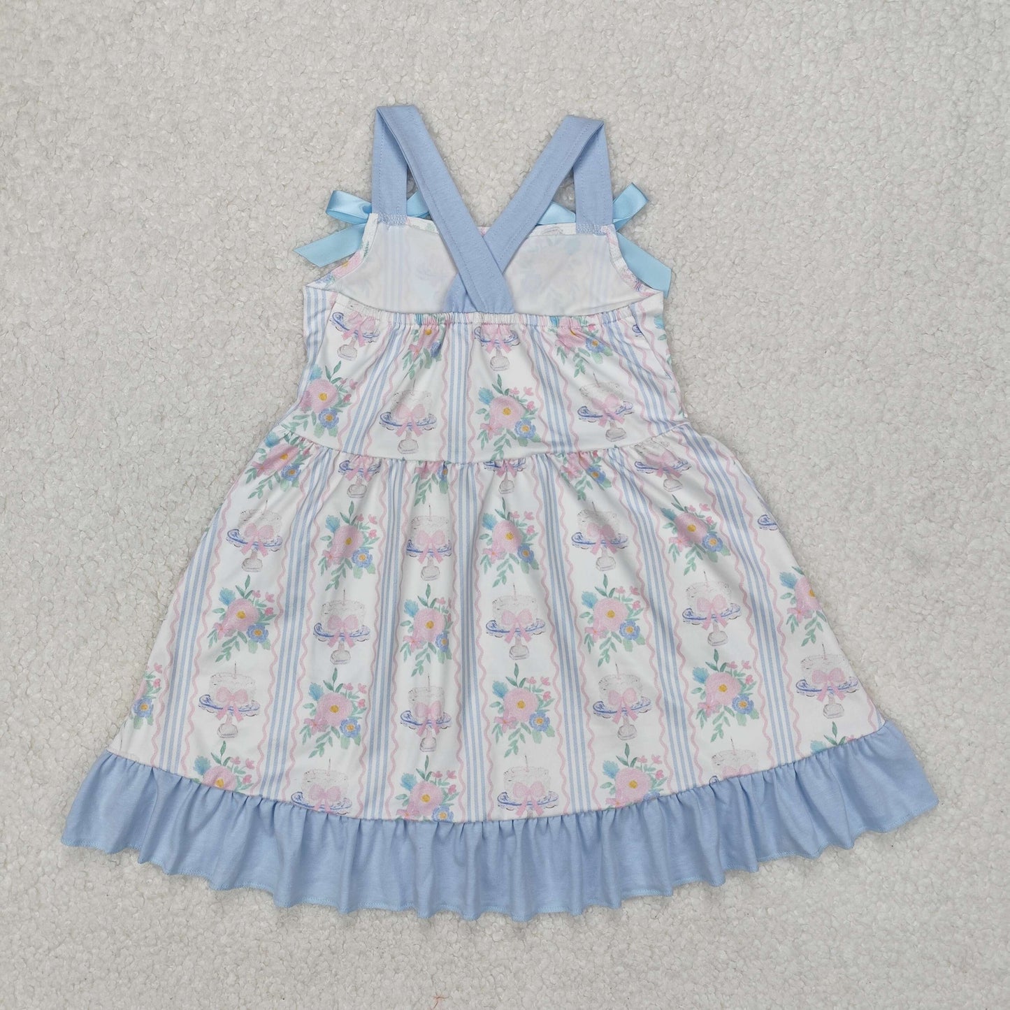 Sibling Baby Girls Bows Strap Button Pockets Floral Plaid Ruffle Knee Length Dresses