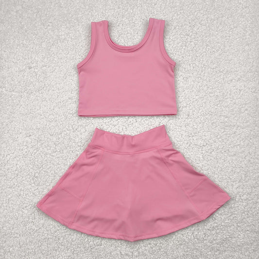 GSD1978 Baby Girls Dark Pink Crop Top Skorts Skirts Outfits Active Sets