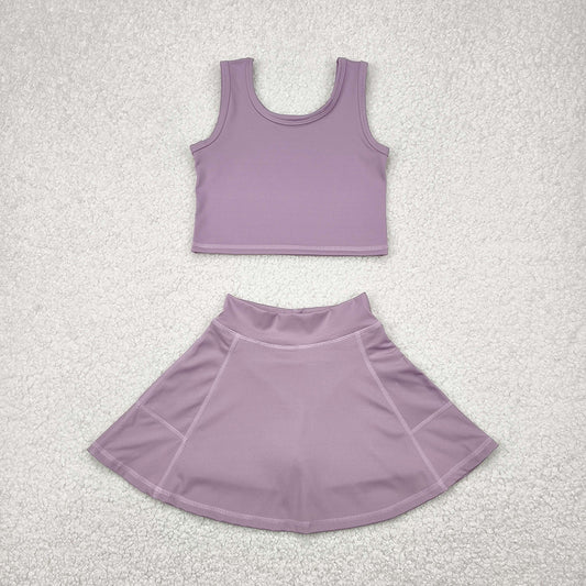 GSD1980 Baby Girls Lavender Crop Top Skorts Skirts Outfits Active Sets
