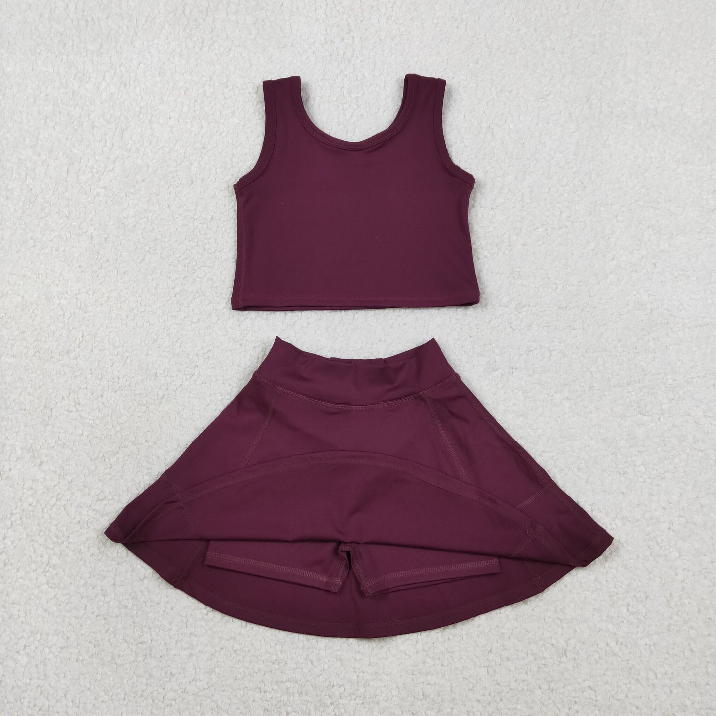 GSD1981 Baby Girls Wine Crop Top Skorts Skirts Outfits Active Sets