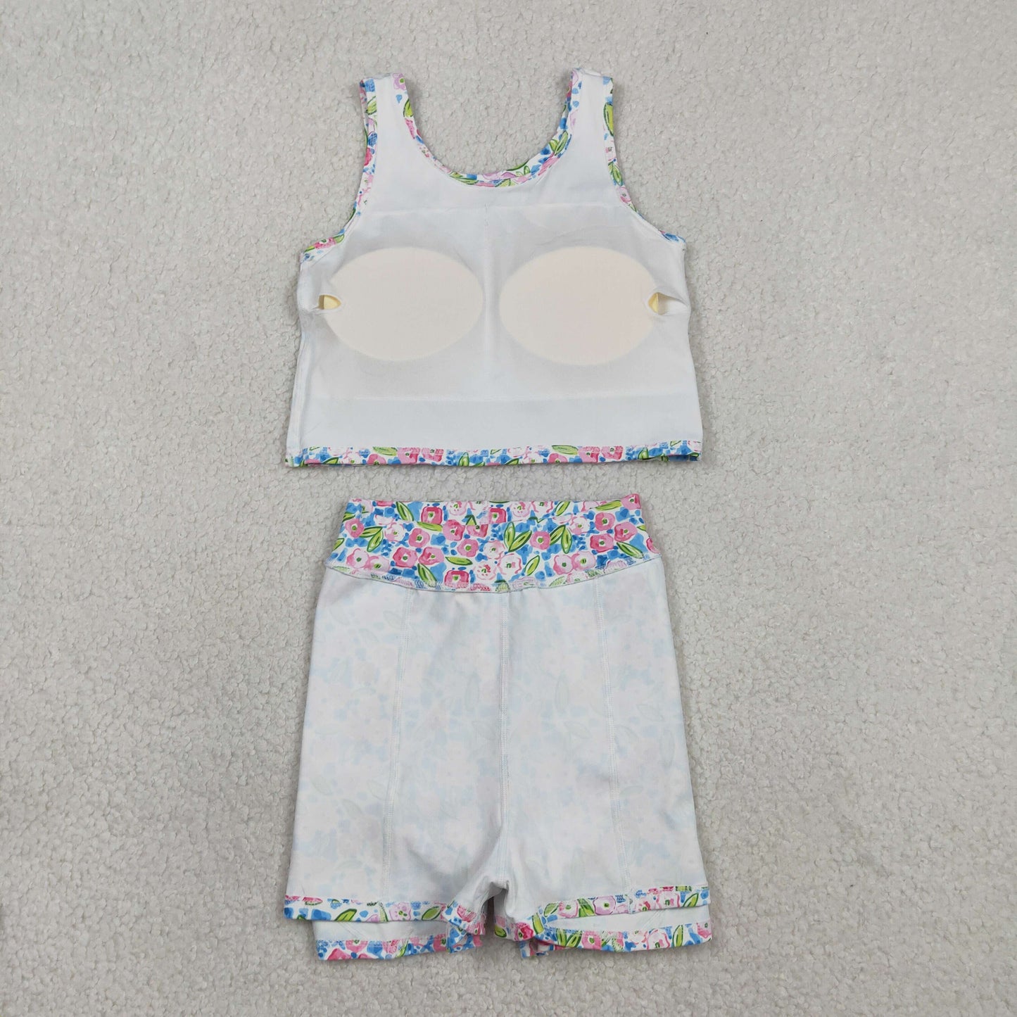 Sibling Baby Girls Flowers Bows Sleeveless Vest Yoga Athletic Skorts Sets