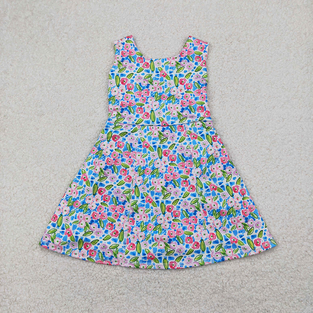 Sibling Baby Girls Colorful Flowers Active Yoga Active Knee Length Dresses
