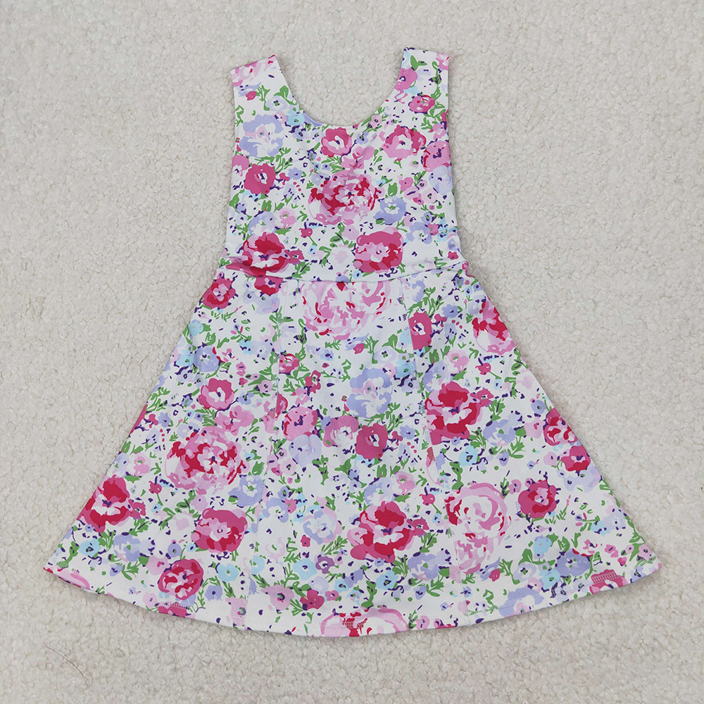 Sibling Baby Girls Colorful Flowers Active Yoga Active Knee Length Dresses