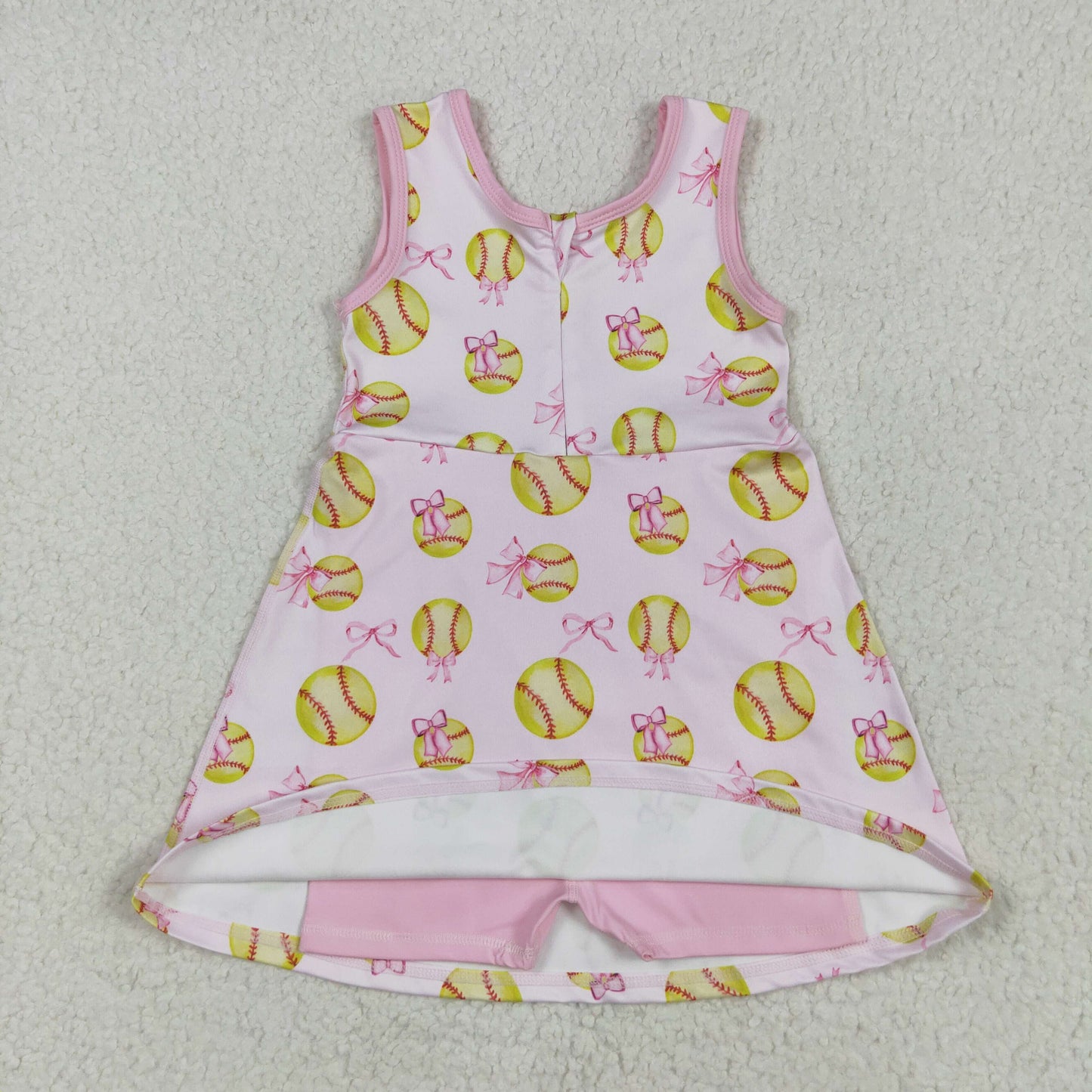 Sibling Baby Girls Softball Bows Yoga Active Knee Length Dress Skorts Clothes Set Zipper Rompers