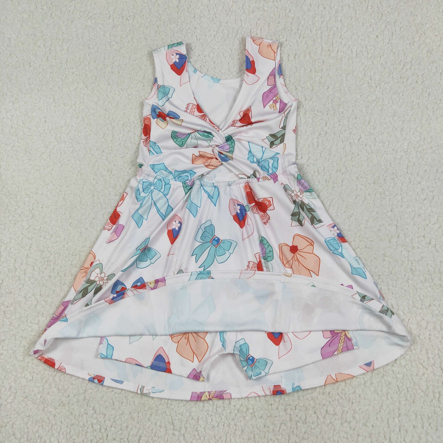 GSD2049 Baby Girls Colorful Flowers Bows Yoga Active Shorts Knee Length Dresses