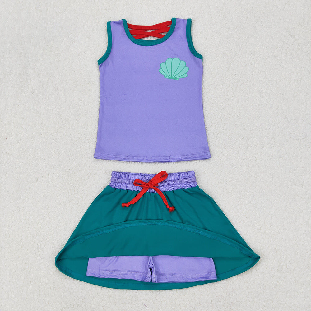 GSD2064 Baby girls lavender top skorts shorts outfits sets