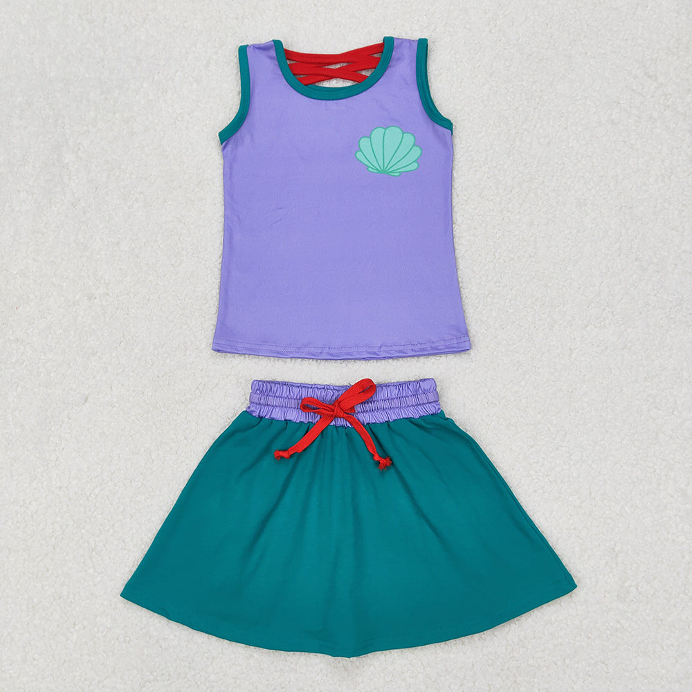 GSD2064 Baby girls lavender top skorts shorts outfits sets