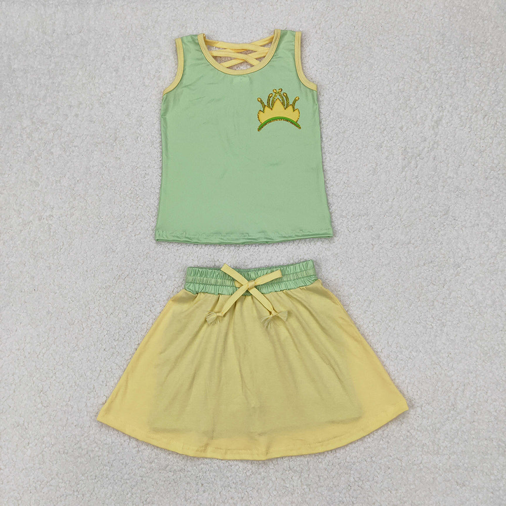 GSD2071 Baby girls green top skorts shorts outfits sets