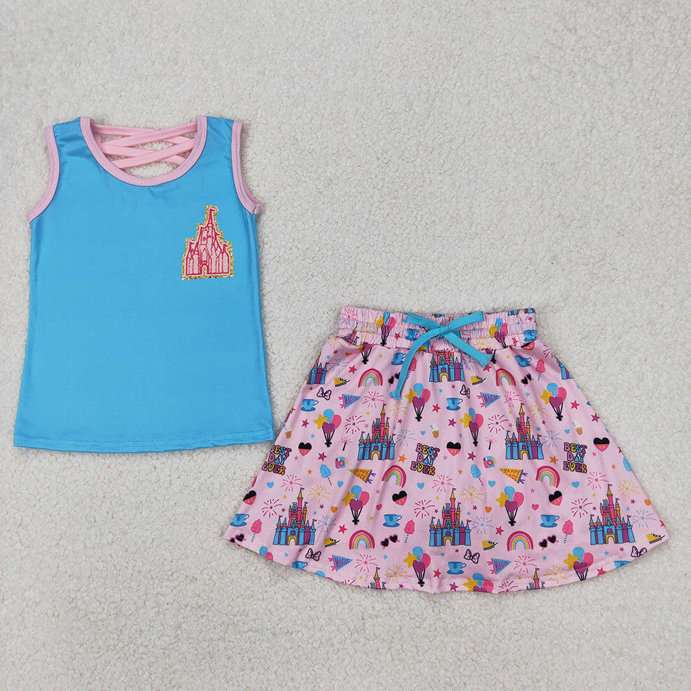 GSD2072 Baby girls aqua top skorts shorts outfits sets