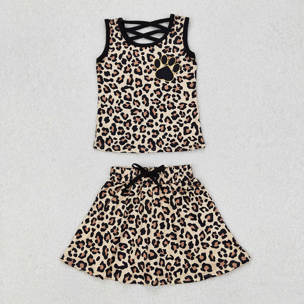 GSD2077 Baby girls leopard princess top skorts shorts outfits sets