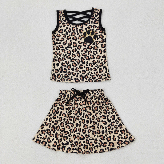 GSD2077 Baby girls leopard princess top skorts shorts outfits sets