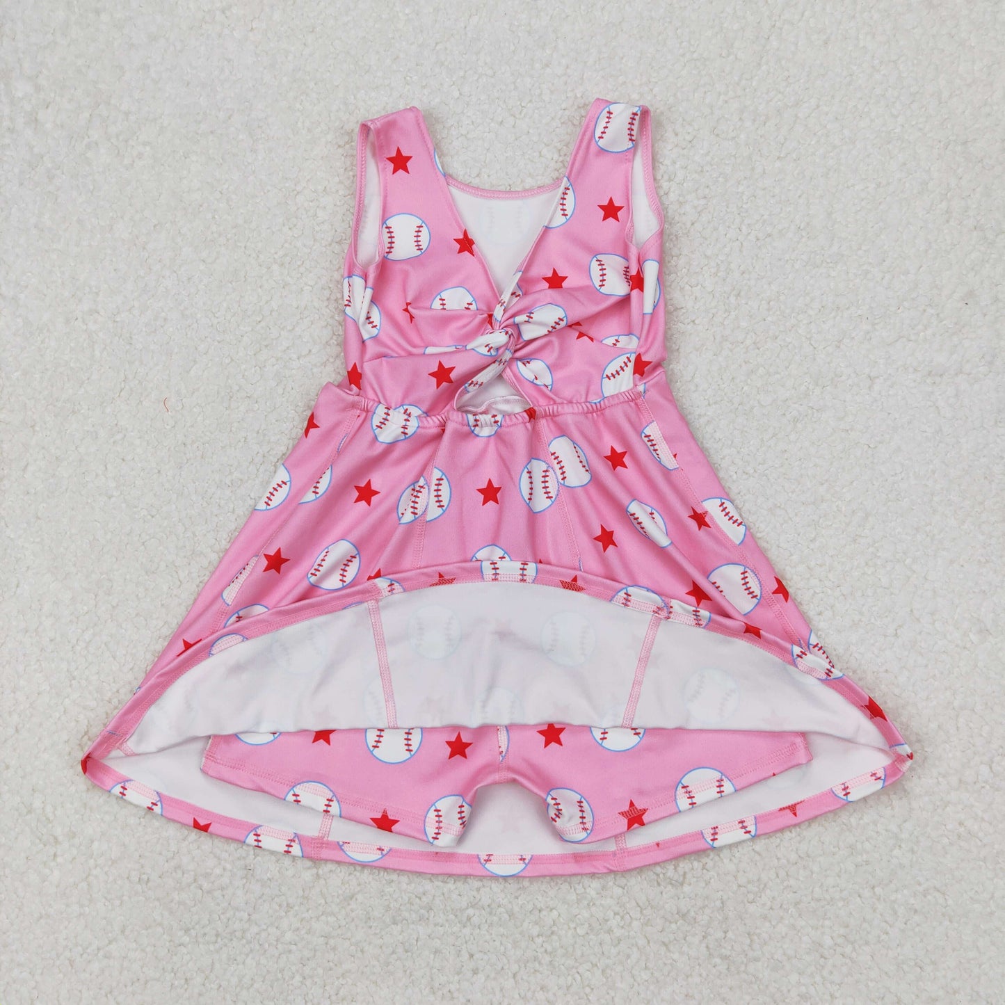 Sibling Baby Girls Softballs Baseballs Bows Yoga Active Short Team Knee Length Dresses