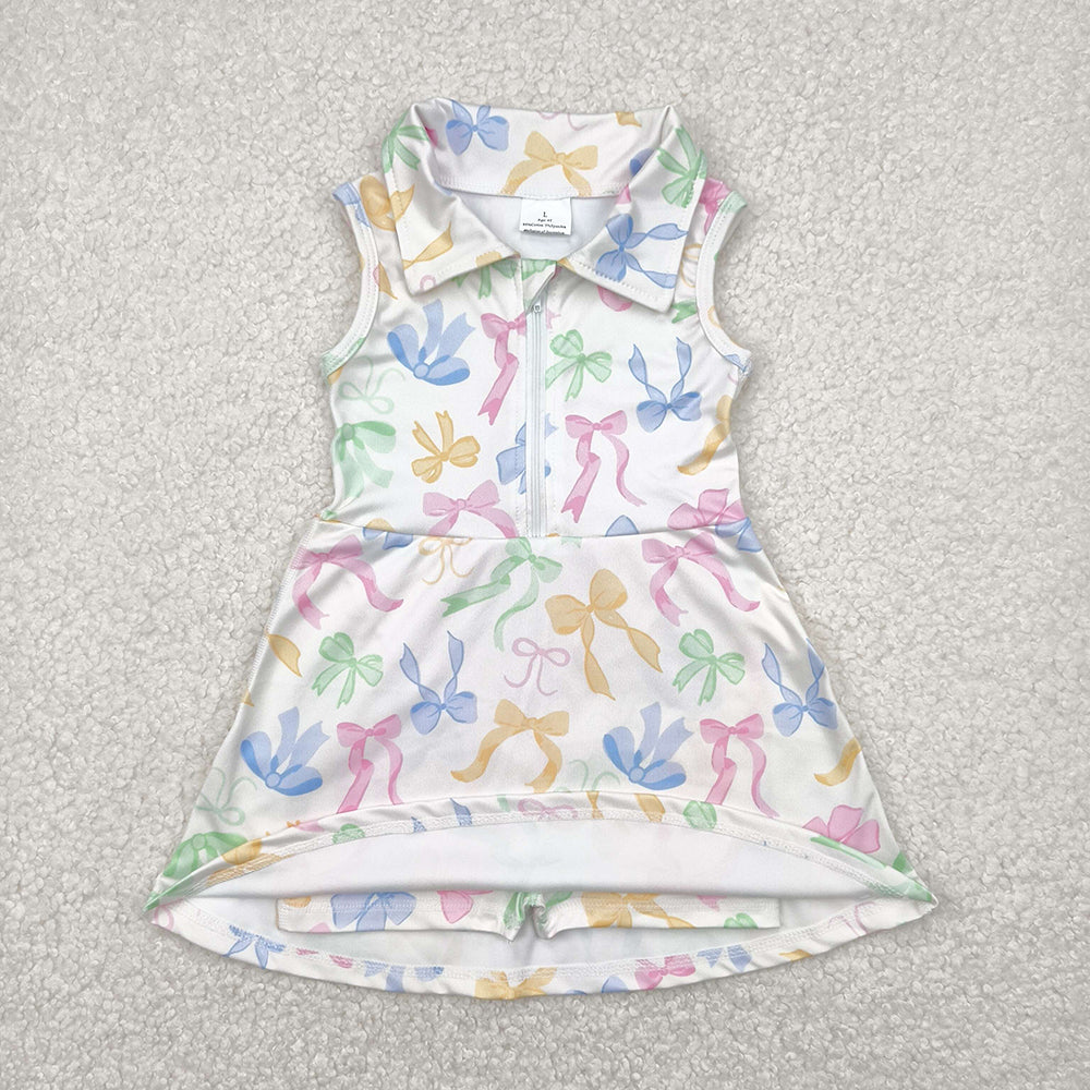 GSD2141 toddler girl clothes Colorful Bows athletic zip summer yoga dresses