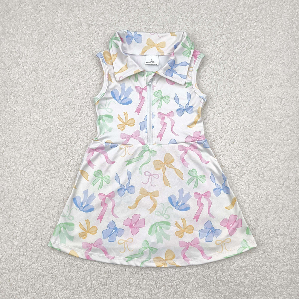 GSD2141 toddler girl clothes Colorful Bows athletic zip summer yoga dresses