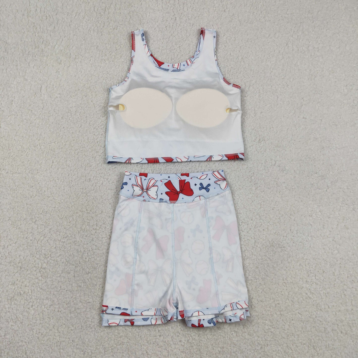 GSD2151 Baby Girls Softball 4th of july Bows Crop Top Skorts Skirts Outfits Active Sets